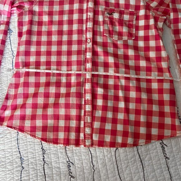 ๐ 3 for $45 Hollister Pink and White Button Front Plaid Shirt EUC Size L - Picture 8 of 9